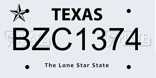 BZC1374 Texas License Plate