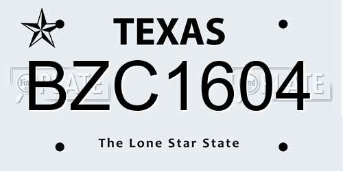 BZC1604 Texas License Plate