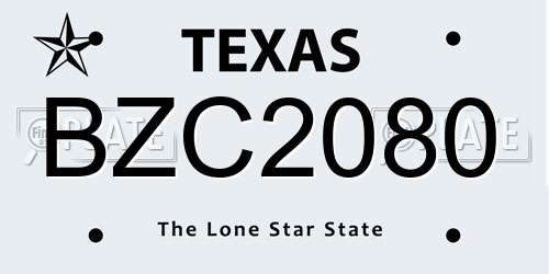 BZC2080 Texas License Plate