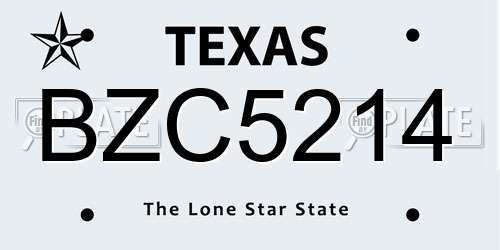 BZC5214 Texas License Plate