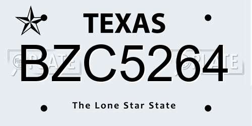 BZC5264 Texas License Plate