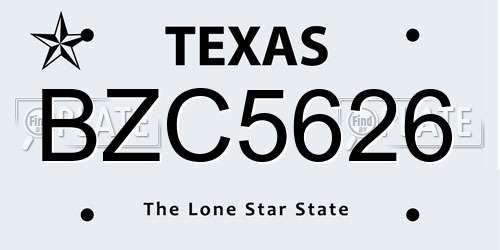 BZC5626 Texas License Plate