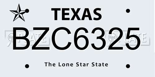 BZC6325 Texas License Plate