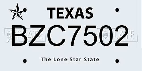 BZC7502 Texas License Plate