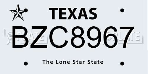 BZC8967 Texas License Plate