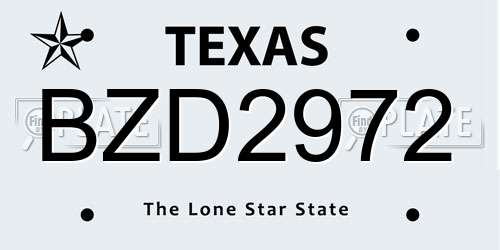 BZD2972 Texas License Plate