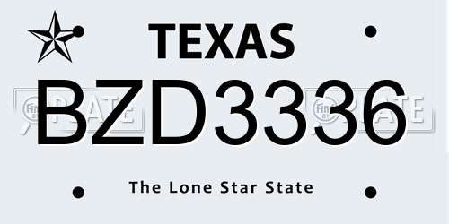 BZD3336 Texas License Plate