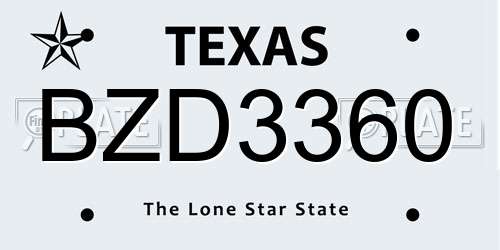 BZD3360 Texas License Plate
