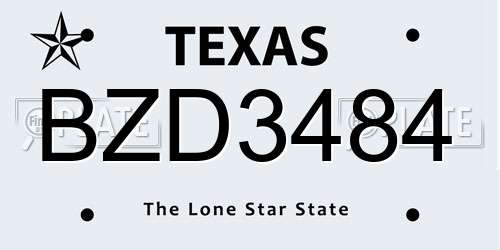 BZD3484 Texas License Plate