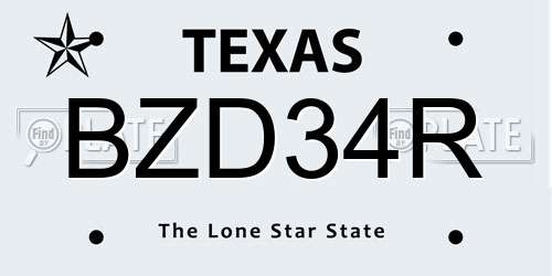 BZD34R Texas License Plate