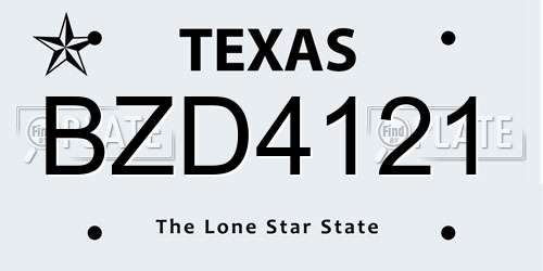 BZD4121 Texas License Plate