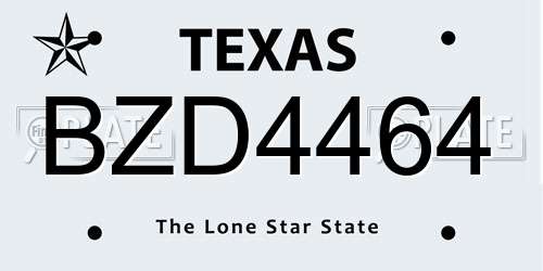 BZD4464 Texas License Plate