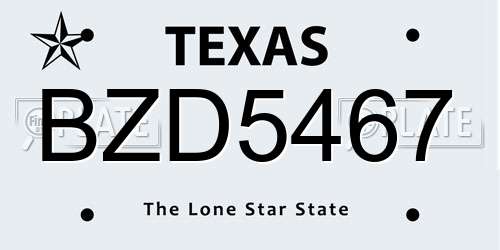 BZD5467 Texas License Plate