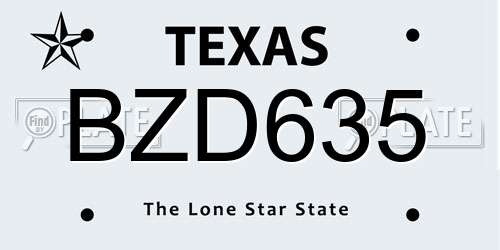 BZD635 Texas License Plate