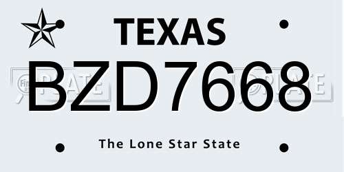 BZD7668 Texas License Plate