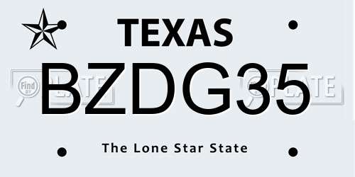 BZDG35 Texas License Plate