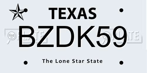 BZDK59 Texas License Plate