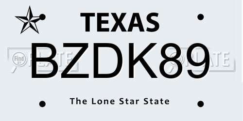 BZDK89 Texas License Plate