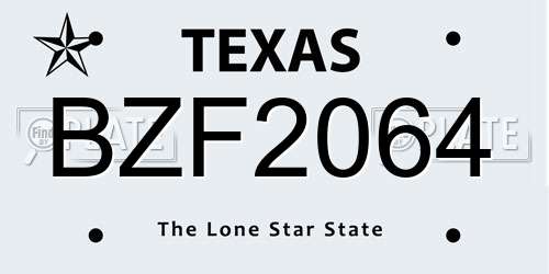 BZF2064 Texas License Plate