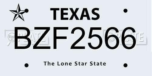 BZF2566 Texas License Plate