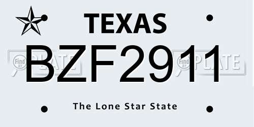 BZF2911 Texas License Plate