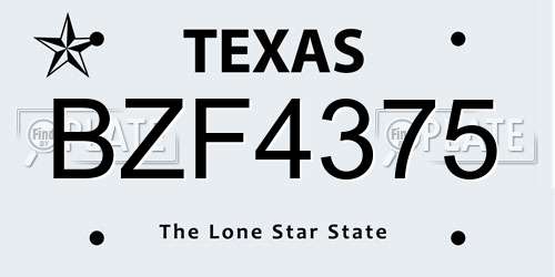 BZF4375 Texas License Plate