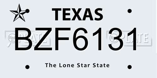 BZF6131 Texas License Plate