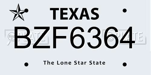 BZF6364 Texas License Plate