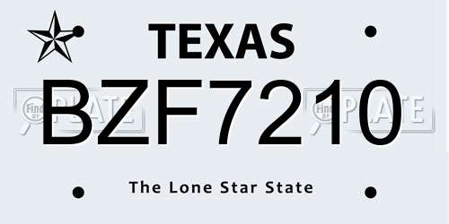 BZF7210 Texas License Plate