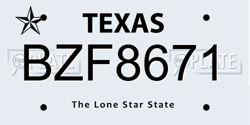 BZF8671 Texas License Plate
