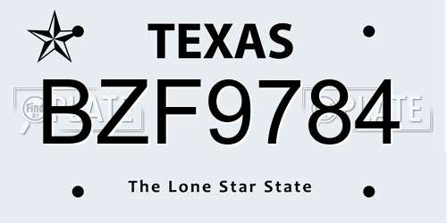 BZF9784 Texas License Plate