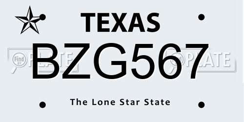 BZG567 Texas License Plate