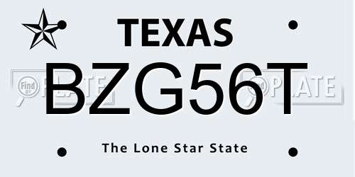 BZG56T Texas License Plate