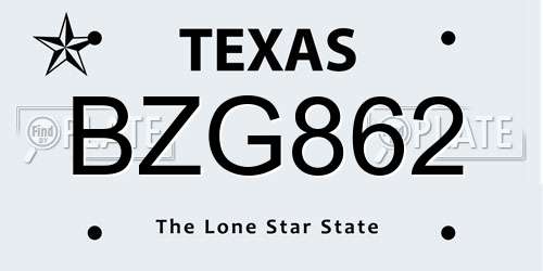 BZG862 Texas License Plate