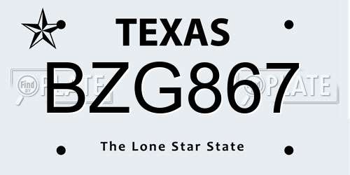 BZG867 Texas License Plate