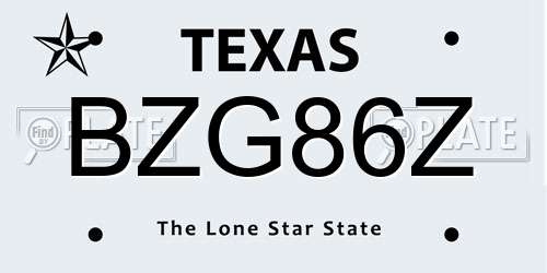 BZG86Z Texas License Plate