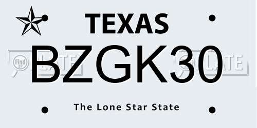 BZGK30 Texas License Plate