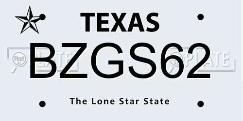 BZGS62 Texas License Plate