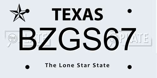 BZGS67 Texas License Plate