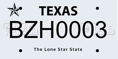 BZH0003 Texas License Plate