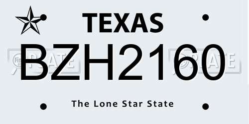 BZH2160 Texas License Plate