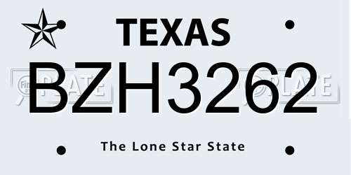 BZH3262 Texas License Plate