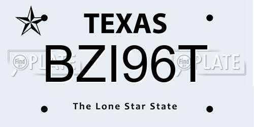 BZI96T Texas License Plate