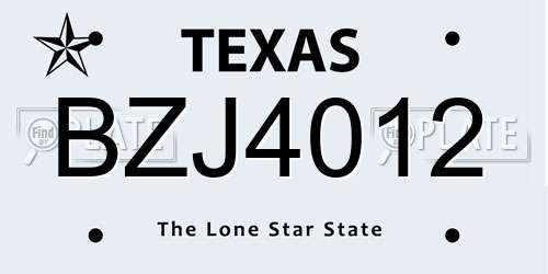 BZJ4012 Texas License Plate