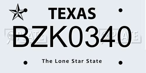 BZK0340 Texas License Plate