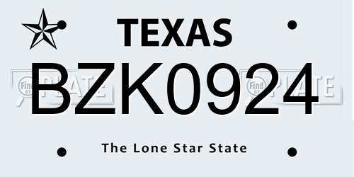 BZK0924 Texas License Plate