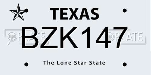 BZK147 Texas License Plate