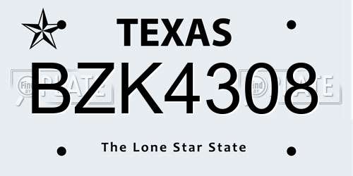 BZK4308 Texas License Plate
