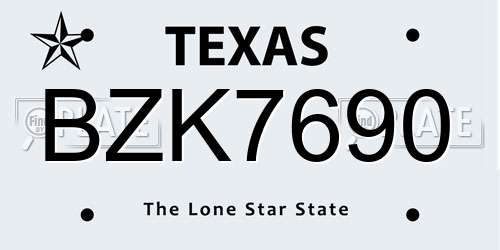 BZK7690 Texas License Plate