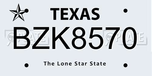 BZK8570 Texas License Plate